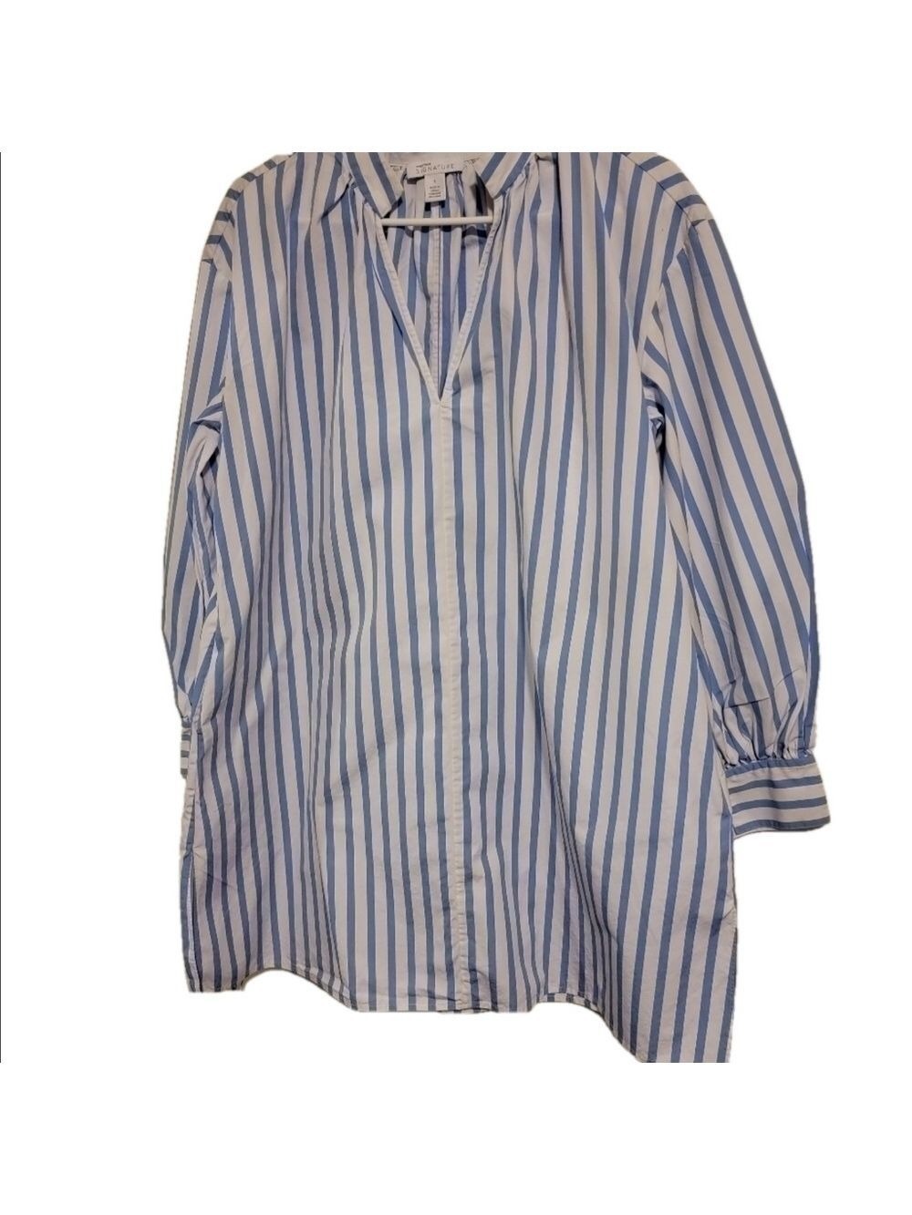 Nordstrom Blue White Cotton Tunic Dress Long Sleeve Small